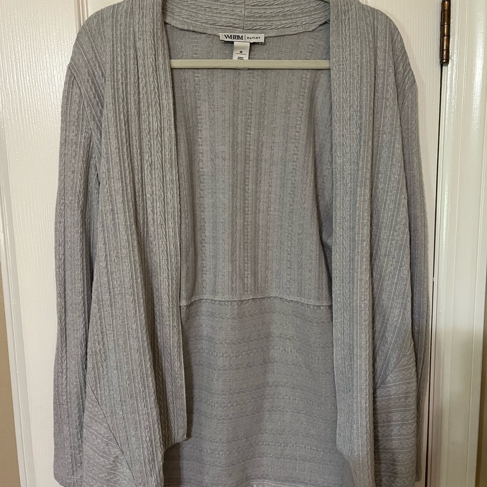 White House Black Market Gray Open-Front Ribbed Cardigan